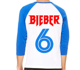 Justin Bieber "My Mama Don't Like You / Bieber 6 / Toronto Maple Leaf" NOMAD Blue & White Baseball Tee