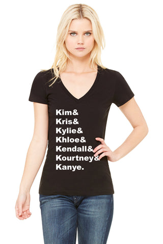 Kanye West / The Kardashians "Kim & Kris & Kylie & Khloe & Kendall & Kourtney & Kanye." V-Neck T-Shirt