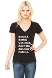 Orphan Black Sestras "Sarah & Beth & Cosima & Rachel & Alison & Helena." V-Neck T-Shirt