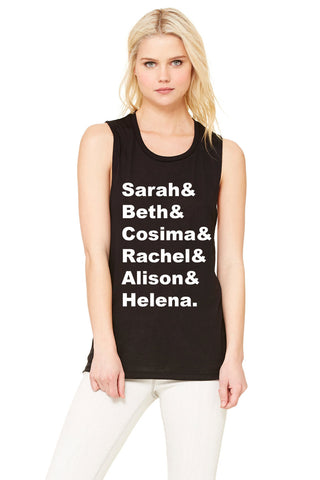 Orphan Black Sestras "Sarah & Beth & Cosima & Rachel & Alison & Helena." Muscle Tee