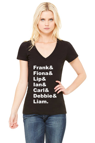 Shameless TV Show "Frank & Fiona & Lip & Ian & Carl & Debbie & Liam." Women's V-Neck T-Shirt