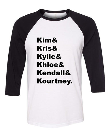 Kanye West / The Kardashians "Kim & Kris & Kylie & Khloe & Kendall & Kourtney & Kanye." Baseball Tee