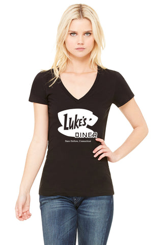 Gilmore Girls “Luke’s Diner - Stars Hollow, Connecticut” Women's V-Neck T-Shirt