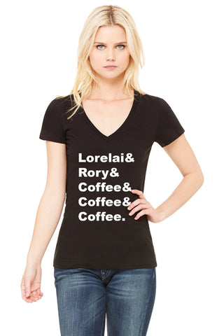 Gilmore Girls "Lorelai & Rory & Coffee & Coffee & Coffee." Women's V-Neck T-Shirt