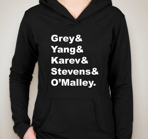 Grey’s Anatomy “Grey & Yang & Karev & Stevens & O’Malley.” Unisex Adult Hoodie Sweatshirt