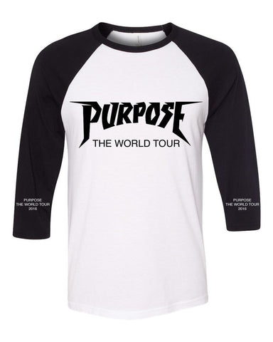 Justin Bieber "Purpose The World Tour 2016" Black & White Baseball Tee